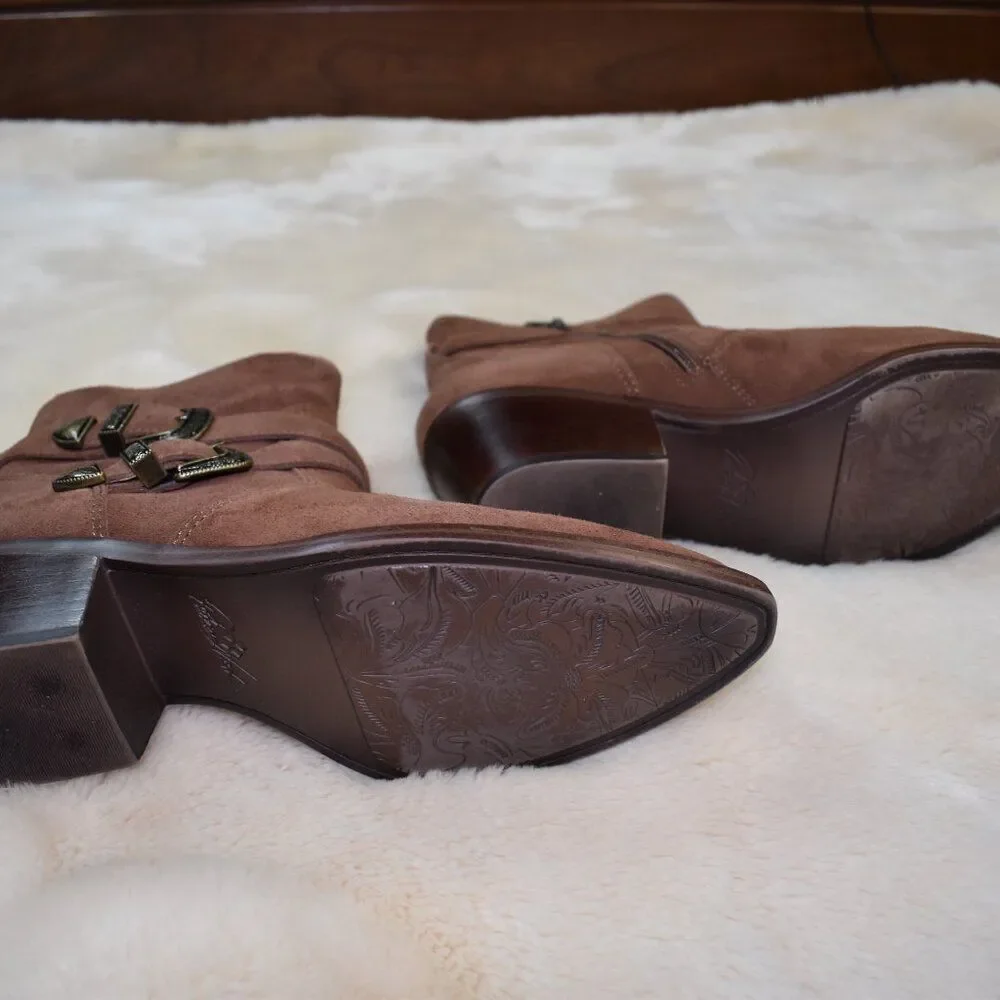 Patricia Nash Sandra Brown Suede Ankle Booties Western Cowgirl Boots Sz 9